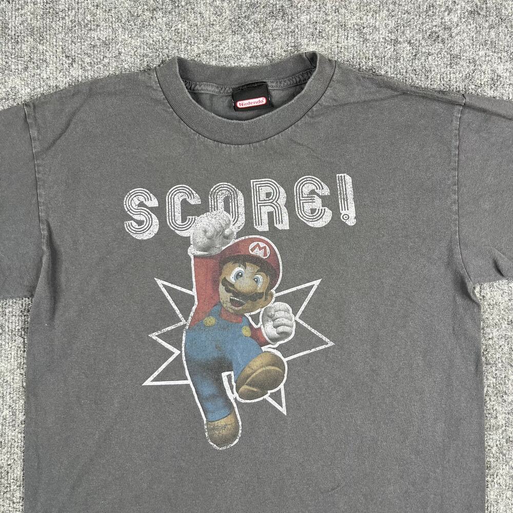 Nintendo Mario T Shirt‎ Mens Size L Gray Graphic Score Short Sleeve Gaming Tee